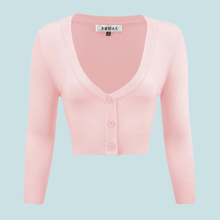 Kinny & Howie Cropped Length 3/4 Sleeve Cardigan in Blush Pink