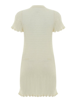 Bright & Beautiful Crochet Scalloped Edge Long Length Open Front Short Sleeve Cardigan in Ivory