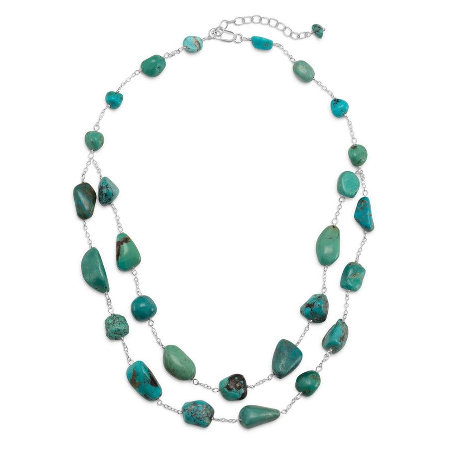 Double Strand Reconstituted Turquoise Nugget Necklace