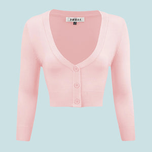 Kinny & Howie Cropped Length 3/4 Sleeve Cardigan in Blush Pink