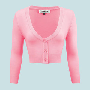 Kinny & Howie Cropped Length 3/4 Sleeve Cardigan in Light Pink