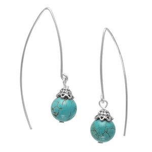 Turquoise Bead Long Wire Earrings