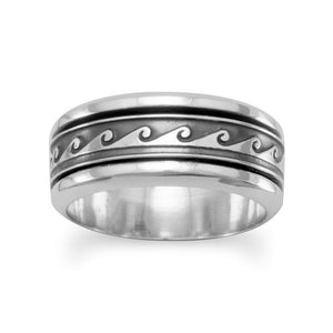 Men's Sterling Silver Wave Design Spin Ring