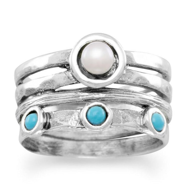 Cultured Freshwater Pearl and Turquoise Ring