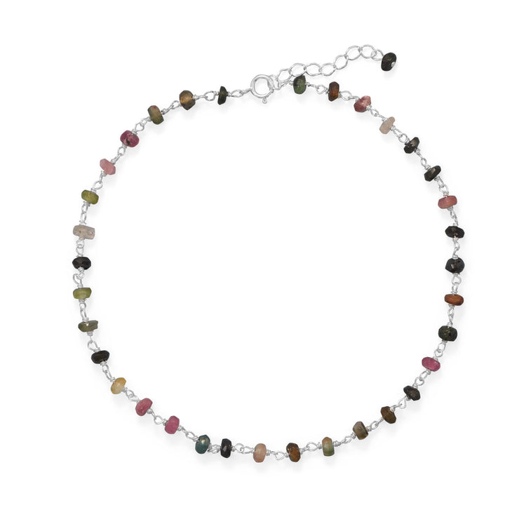 Sterling Silver and tourmaline multicolor bead anklet