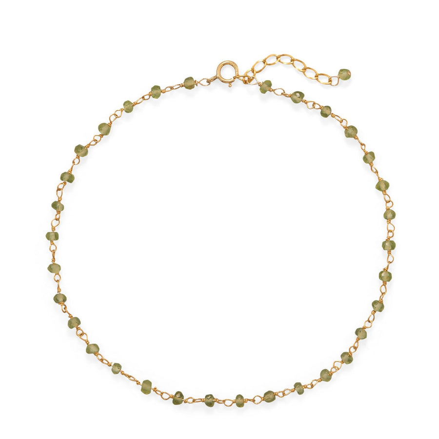 14 karat gold filled green peridot bead anklet