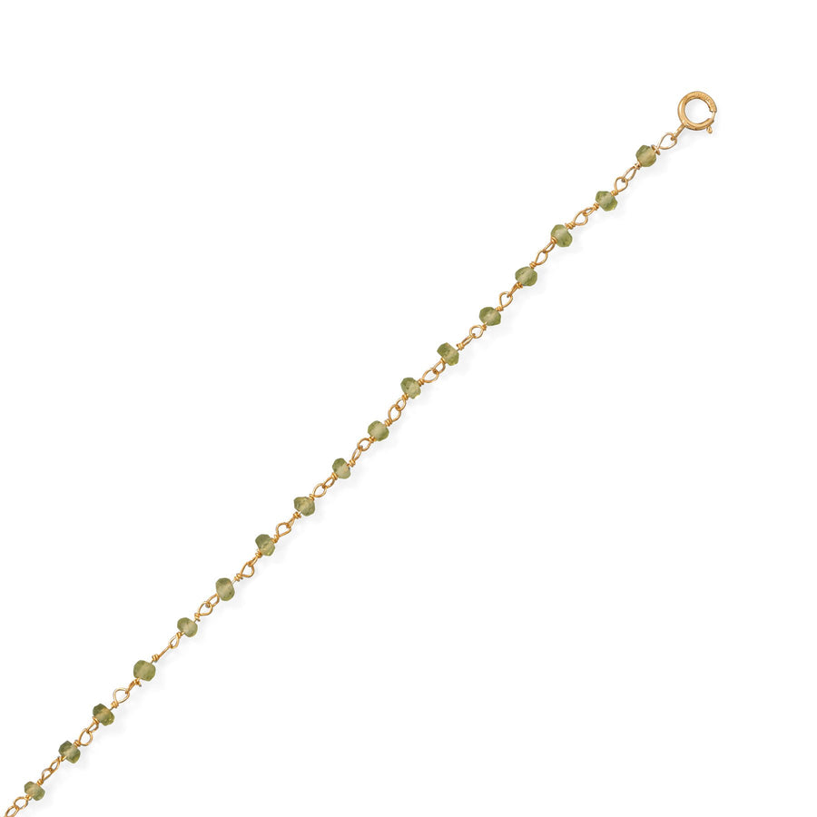 14 karat gold filled green peridot bead anklet