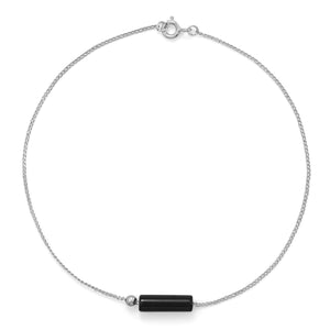 Sterling Silver Anklet with Floating Onyx Bead