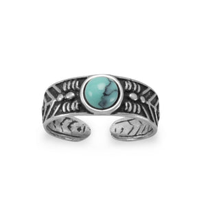 Sterling Silver adjustable size toe ring with simulated turquoise