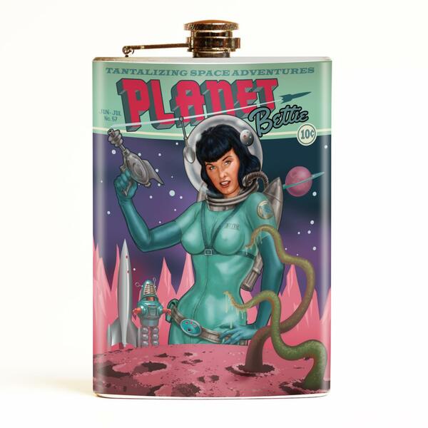 Planet Bettie Science Fiction Bettie Page Drinking Flask