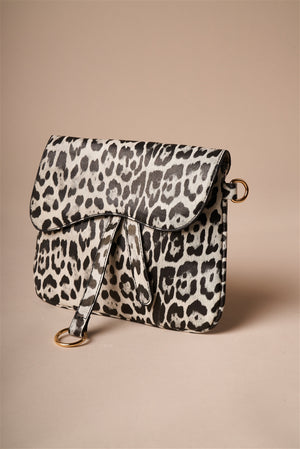 Madeline Leopard Print Crossbody Bag in Grey