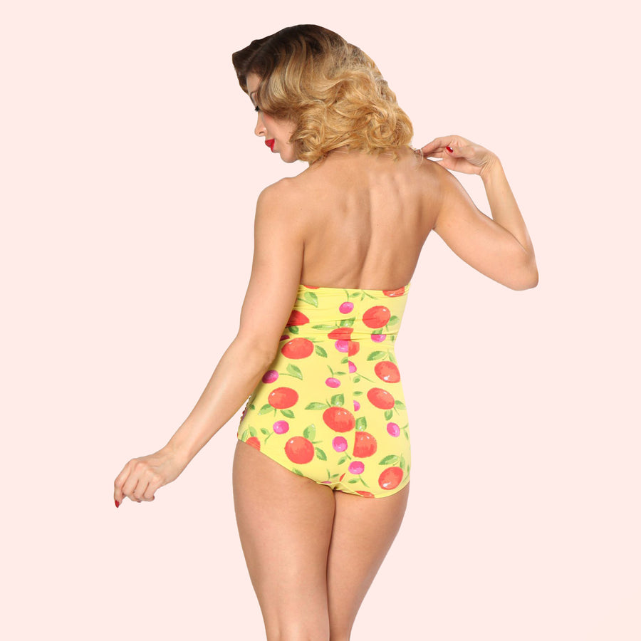 Esther Williams Retro Vintage Style Pin Up Tangerine Fruit Print One Piece Swimsuit