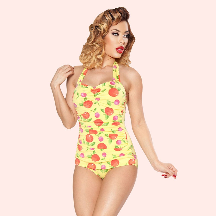 Esther Williams Retro Vintage Style Pin Up Tangerine Fruit Print One Piece Swimsuit