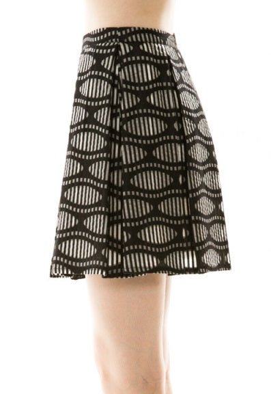 Altered Grooves Psychedelic Print Sheer Overlay Pleated Flare Mini Skirt