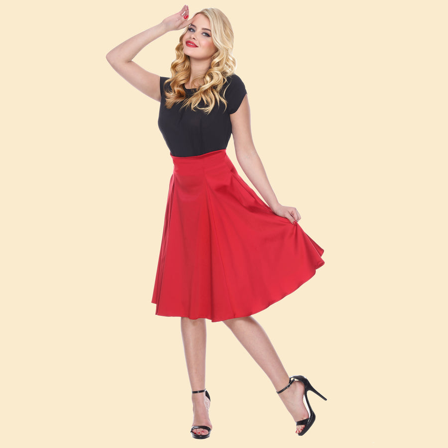 Bettie Page Red Pleated Swing Skirt