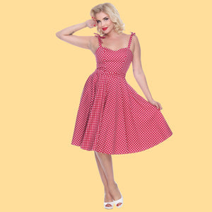 Bettie Page Red and White Polka Dot Tie Strap Sweetheart Swing Dress