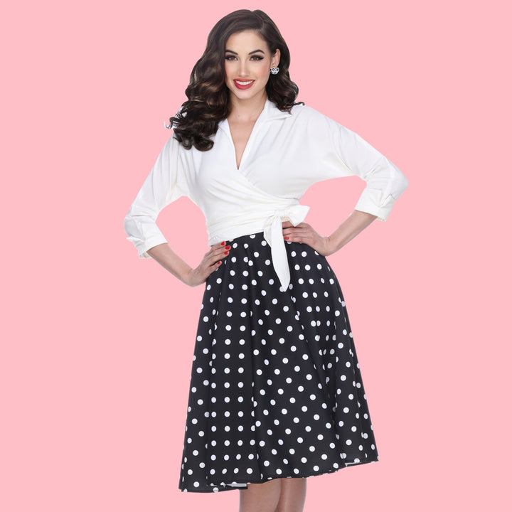 Bettie Page Black Swing Skirt with White Polka Dots