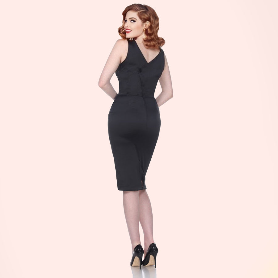 Bettie Page Black High Neck Wiggle Dress with Open Back