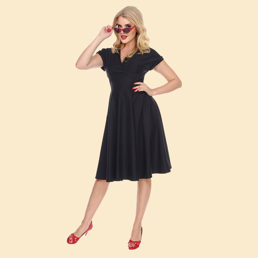 Bettie Page Black Collared Fit and Flare Dress with Back Cut Out