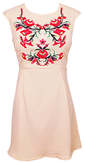Kinny & Howie Ivory Floral Embroidered Bodice Mini Shift Dress