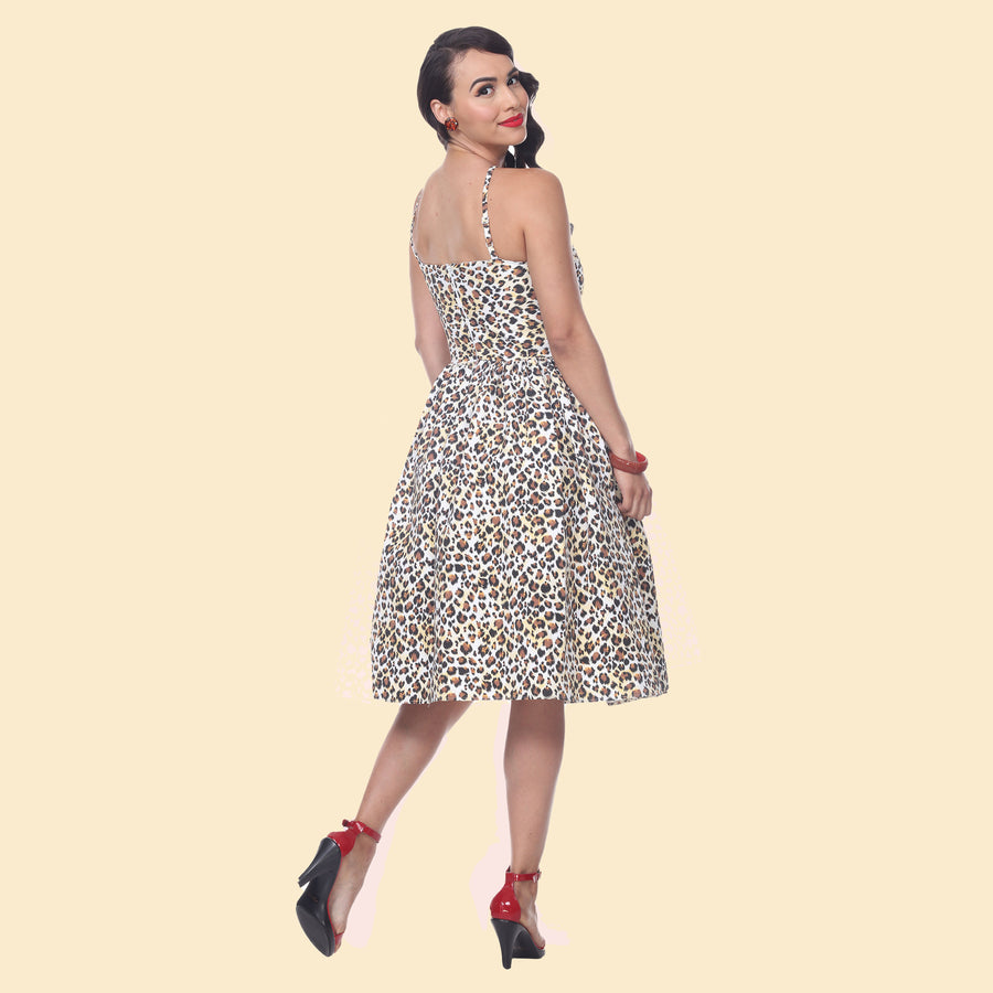 Bettie Page Frida Dress in Leopard Print