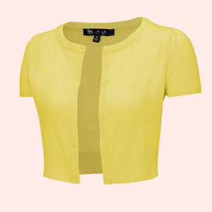 Kinny & Howie Cropped Length Short Sleeve Cardigan in Yellow