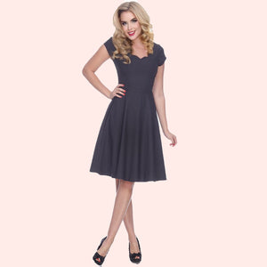 Bettie Page Short Sleeve Scallop Neck Dress in Charcoal