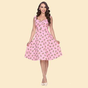 Bettie Page Pink Pineapple Print Sweetheart Swing Midi Dress