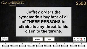 Game of Thrones Season 2 Jeopardy Trivia Game w/ Working Scoreboard