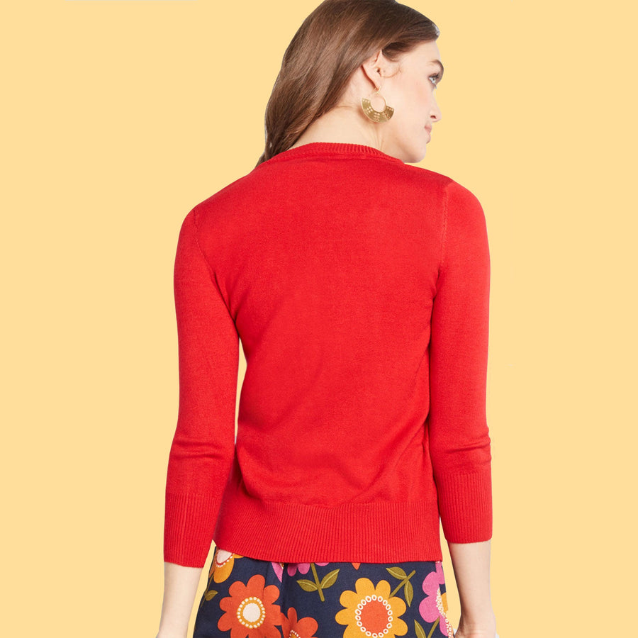 Kinny & Howie Plus Size Long Sleeve V-Neck Cardigan in Red