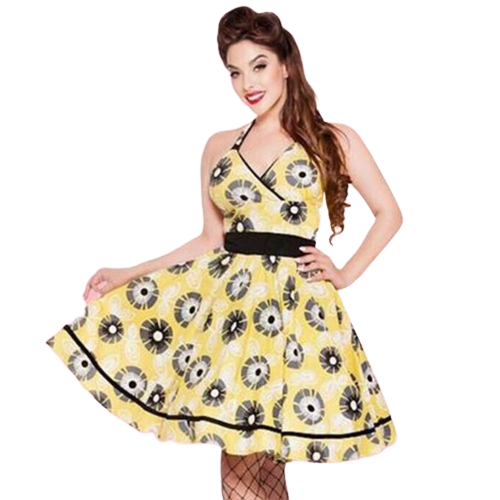 Kinny & Howie Yellow Daisy Print Halter Fit and Flare Dress