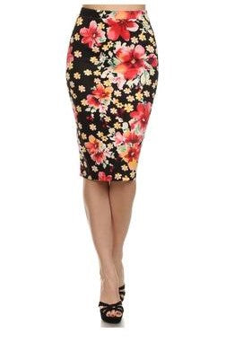 Kinny & Howie Tiki Tropical Viva Las Vegas Floral Print Plus Sizes Pencil Skirt