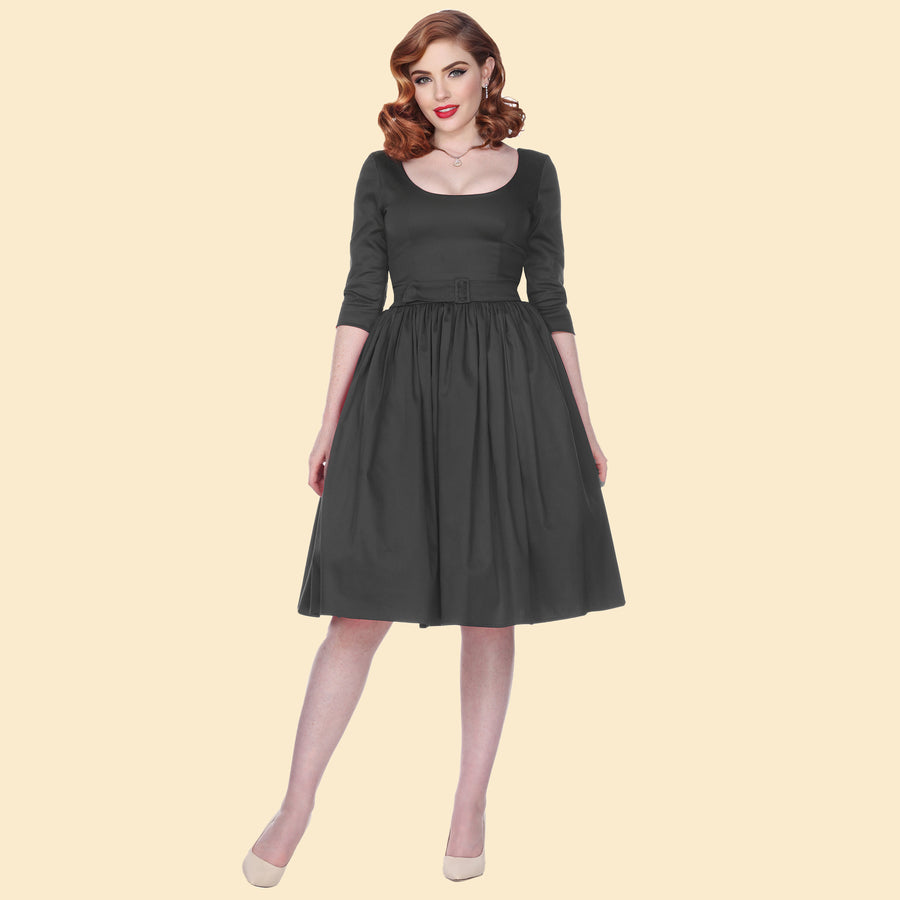 Bettie Page Black 3/4 Sleeve Fit & Flare Scoop Neck Dress