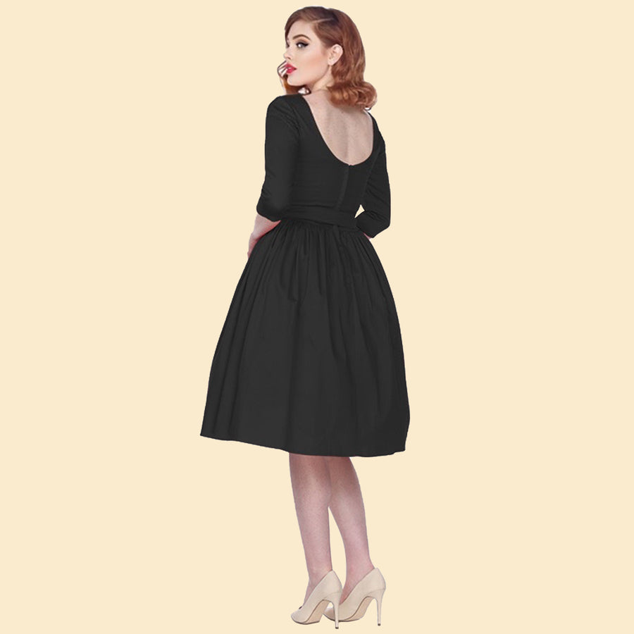Bettie Page Black 3/4 Sleeve Fit & Flare Scoop Neck Dress
