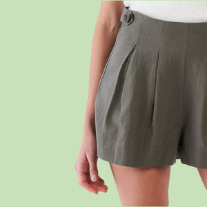 Kinny & Howie Olive Green Pleated High Waist Flared Skort Shorts