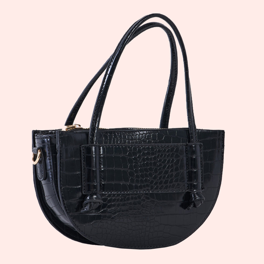 Penelope Petite Crocodile Handbag in Black
