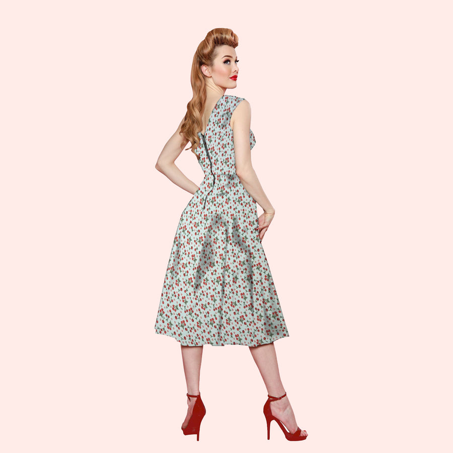 Bettie Page Roman Holiday Dress in Cherry Print