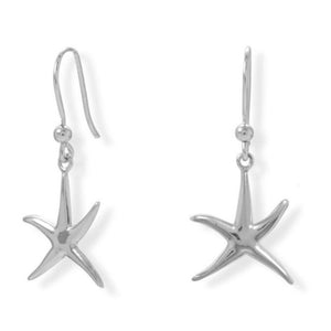 Starfish Dangle Earrings in Rhodium Plated Sterling Silver
